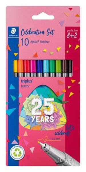 Tűfilc készlet, 0,3 mm, STAEDTLER "Triplus® fineliner 334", 10
különböző szín