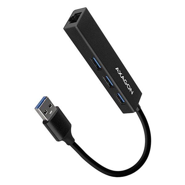 AXAGON HMA-GL3A 3x USB-A + GLAN, USB3.2 Gen 1 hub, metal, 20 cm USB-A kábel