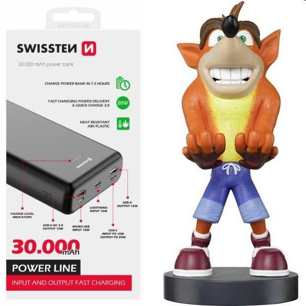 Swissten Power Line Powerbank 30 000 mAh 20W, PD, Fekete + kábel Guy Crash
Bandicoot Trilogy (Crash Bandicoot)