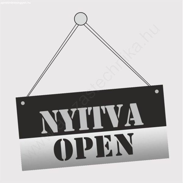 NYITVA-ZÁRVA OPEN-CLOSED tábla 20x10cm (ezüst-fekete)