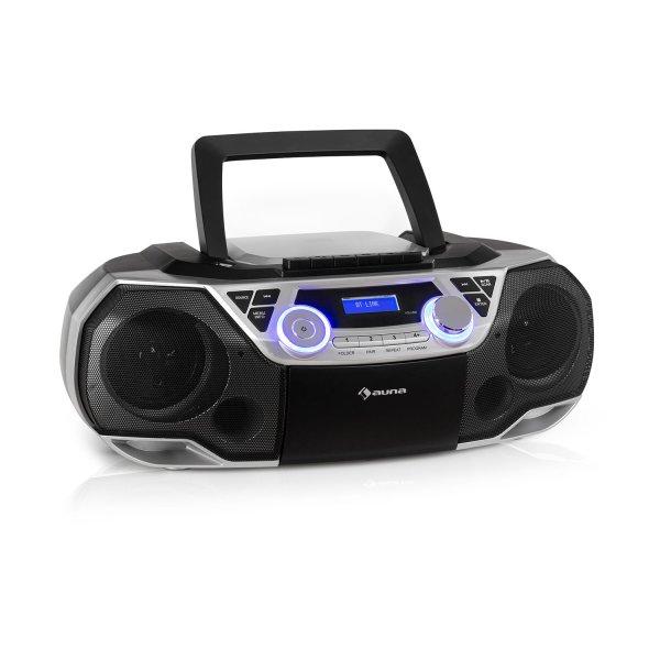 Auna Roadie 2K, boombox, CD lejátszó, kazettás rádió, DAB/DAB+, UKW,
bluetooth, ezüst