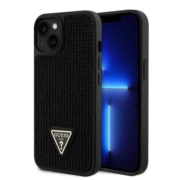 Guess Rhinestones Triangle Metal Logo Tok iPhone 15 Plus számára, fekete