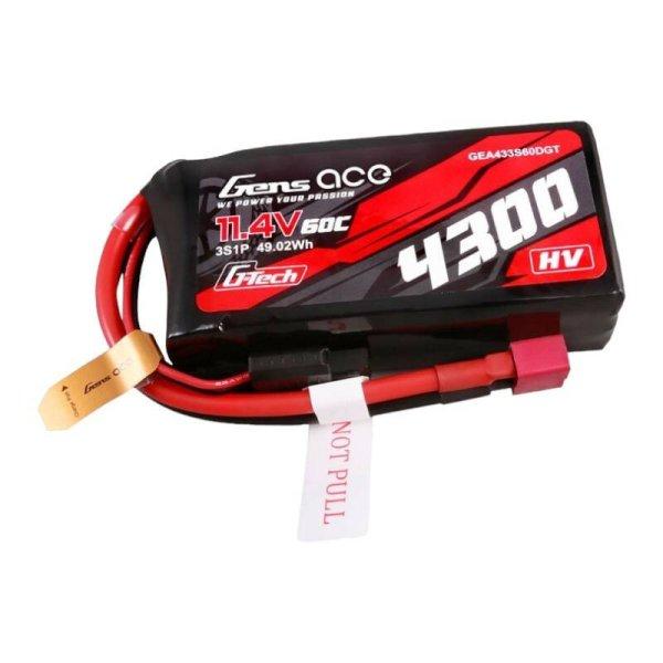 Gens ace G-Tech 4300mAh 3S1P 11.4V 60C Lipo Akkumulátor val T-plug