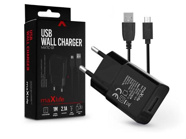 Maxlife USB hálózati töltő adapter + USB - micro USB kábel 1 m-es
vezetékkel - 10W - Maxlife MXTC-01 USB Wall Charger - fekete