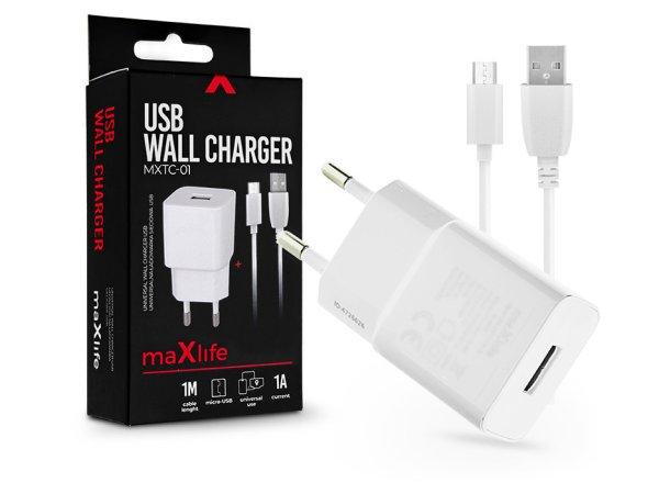 Maxlife USB hálózati töltő adapter + USB - micro USB kábel 1 m-es
vezetékkel - 5W - Maxlife MXTC-01 USB Wall Charger - fehér