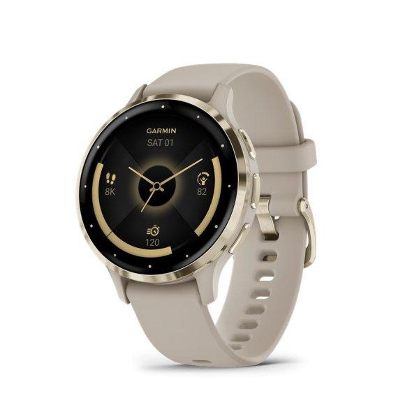 Garmin Venu 3S Soft Gold Stainless Steel Bezel with French Gray Case and
Silicone Band