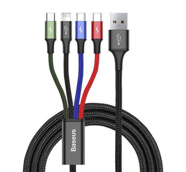 Baseus Fast 4in1 töltő- és adatkábel USB / 2x Type-C / Lightning / MicroUSB
3,5A, 1.2 m, fekete