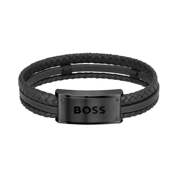 Hugo Boss Stílusos fekete bőr karkötő 1580425