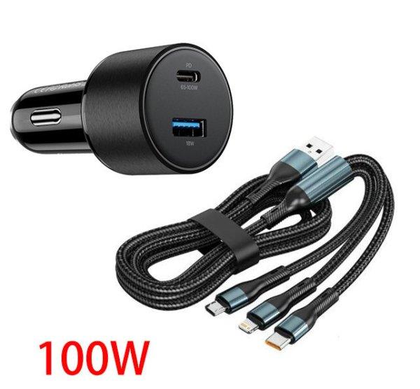 Gyors töltő USB/USB-C + 3 az 1-ben töltő különböző töltőfejekkel - 5A
100W 12-24V