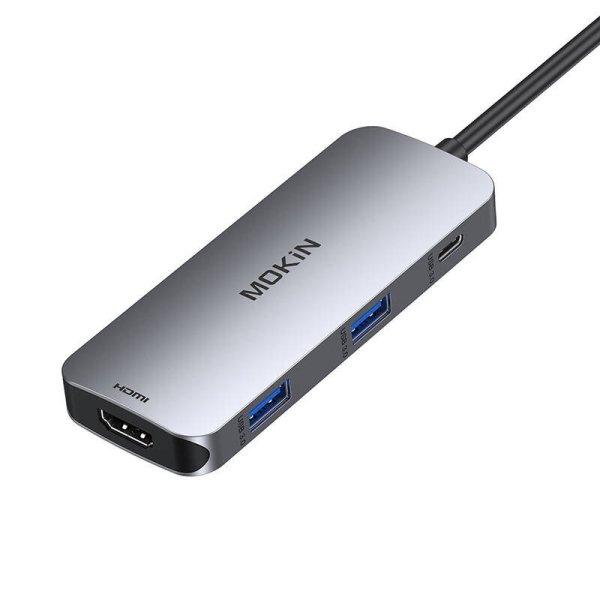 MOKiN 7 az 1-ben Adapter Hub USB-C - 2x USB 3.0 + 2x USB-C + SD + Micro SD +
HDMI (ezüst)