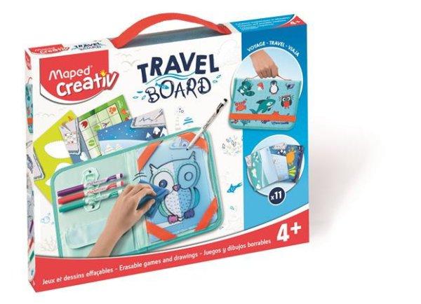 Kreatív készségfejlesztő tábla, átlátszó, törölhető,
utazótáskával, MAPED CREATIV, "Travel Board", állati móka