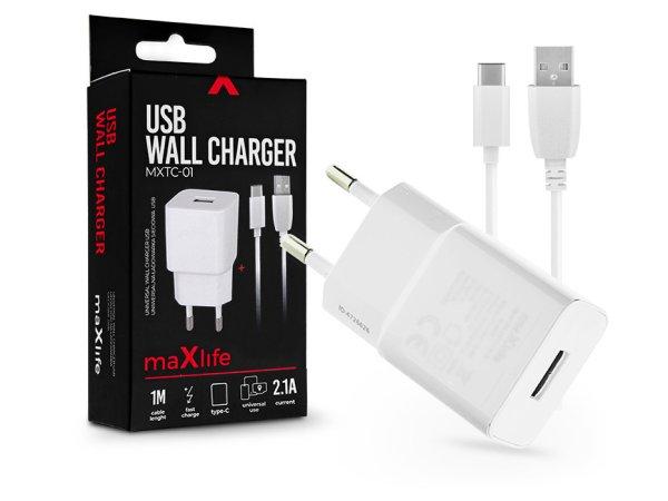 Maxlife USB hálózati töltő adapter + USB - Type-C kábel 1 m-es vezetékkel
- Maxlife MXTC-01 USB Wall Charger - 5V/2,1A - fehér