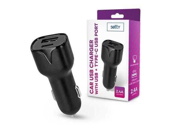 Setty szivargyújtó töltő adapter USB + Type-C bemenettel - Setty Car USB
Chargerwith USB +Type-C Ports - 5V/2,4A - fekete