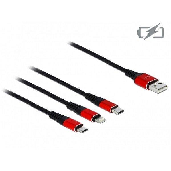 Delock Kábel - 85891 (USB2.0 - microUSB, Lightning, USB Type-C töltő kábel
készlet, fekete, 30cm)