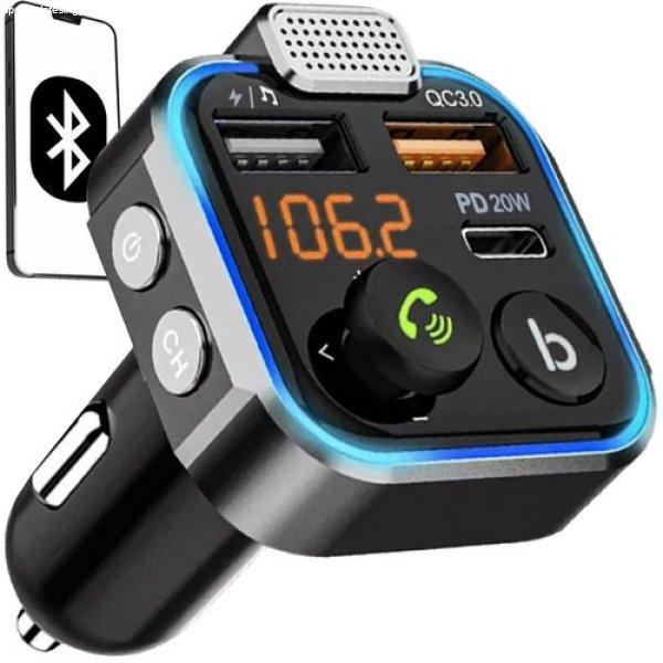 Xtrobb FM Bluetooth transzmitter - Bluetooth FM adó töltő adapter 2xUSB + USB
Type-C (BB-22355)