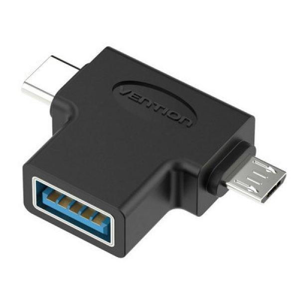 Vention USB 3.0 -> micro USB + USB-C , (fekete, hármas elosztó), adapter