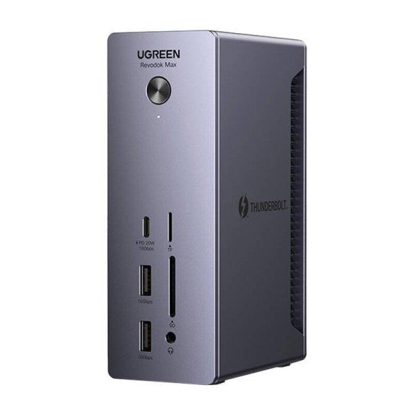 Ugreen U710 dokkolóállomás, 2x Thunderbolt 4, DisplayPort 8K 30Hz, 4x USB,
USB-C, RJ45, SD/TF, AUX, PD 90 W (szürke)