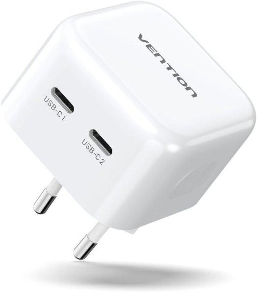 Vention USB-C+C (2port,35W/35W,fehér), töltő