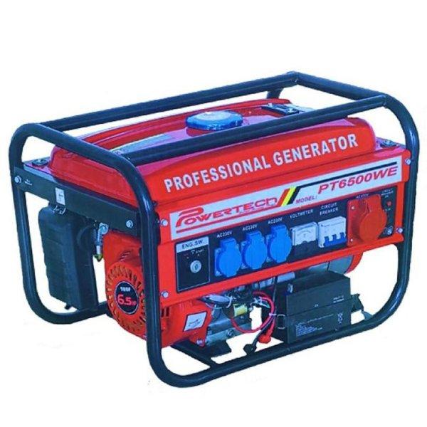 PowerTech PT6500WE benzinmotoros aggregátor, generátor, 3 fázisú
áramfejlesztő önindítóval - 6500W