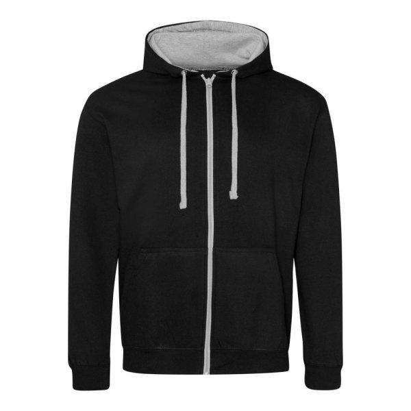 Just Hoods Uniszex pulóver kontrasztos színű cipzárral kapucnival AWJH053,
Jet Black/Heather Grey-2XL