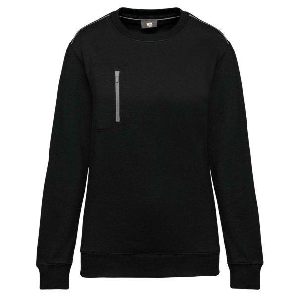 WK403 mellzsebes környakas unisex pulóver, kontrasztos díszítéssel Designed
To Work, Black/Silver-4XL