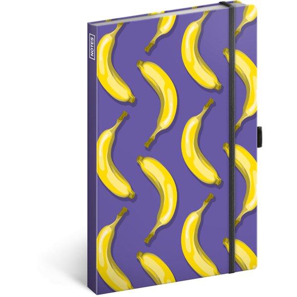 Keménytáblás notesz vonalas krémszínű lapokkal leszorító gumiszalaggal
Bananas  130x210mm, Presco