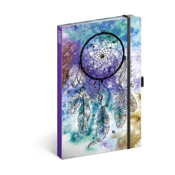 Keménytáblás notesz vonalas krémszínű lapokkal leszorító gumiszalaggal
Dream Catcher  130x210mm, Presco