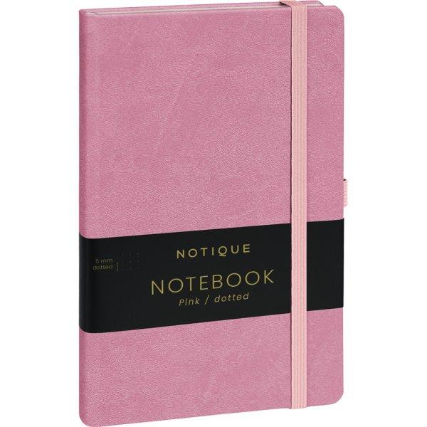 Keménytáblás notesz pontozott vonalozással krémszínű lapokkal leszorító
gumiszalaggal Pink 130x210mm, Realsystem