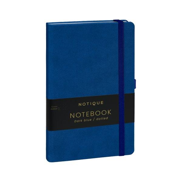 Keménytáblás notesz pontozott vonalozással krémszínű lapokkal leszorító
szalaggal Dark blue 130x210mm, Realsystem