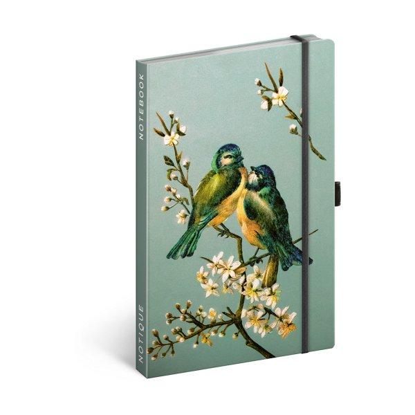 Keménytáblás notesz pontozott vonalozással krémszínű lapokkal leszorító
gumiszalaggal Birds 130x210mm, Presco