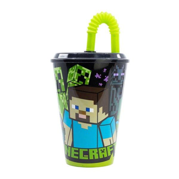 Vízespohár szívószállal gyerekeknek STOR 40430 430 ml Minecraft (fekete)