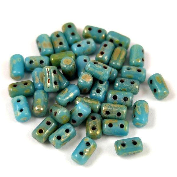 Rulla - cseh 2 lyukú üveggyöngy - Turquoise Blue Travertine - 3x5mm