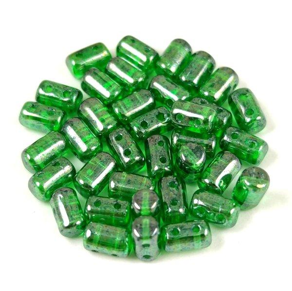 Rulla - cseh 2 lyukú üveggyöngy - Green Luster - 3x5mm