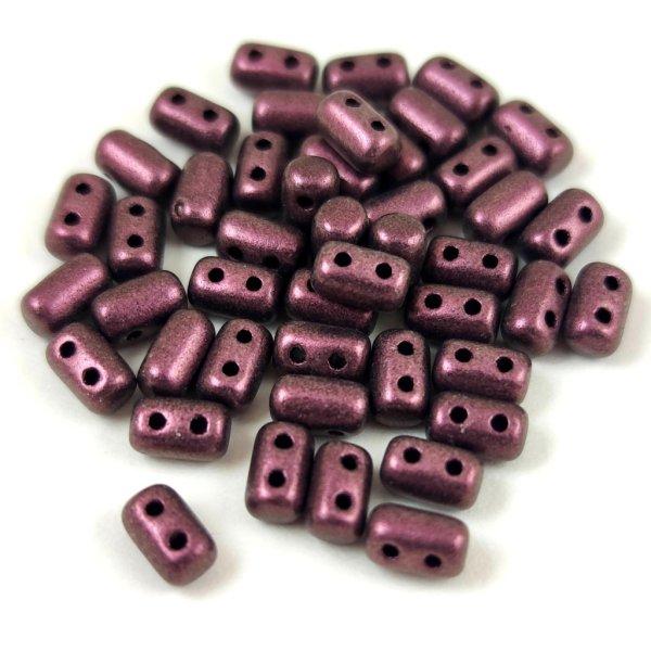 Rulla - cseh 2 lyukú üveggyöngy - 3x5mm - Matt Metallic Purple