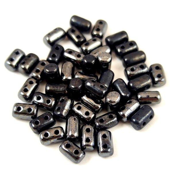 Rulla - cseh 2 lyukú üveggyöngy - Jet Hematit - 3x5mm