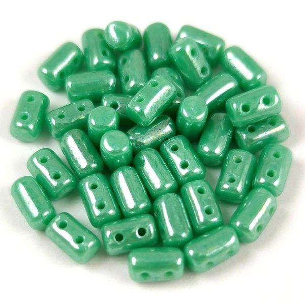 Rulla - cseh 2 lyukú üveggyöngy - Turquoise Green Luster - 3x5mm