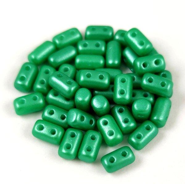 Rulla - cseh 2 lyukú üveggyöngy - Gold Shine Green - 3x5mm