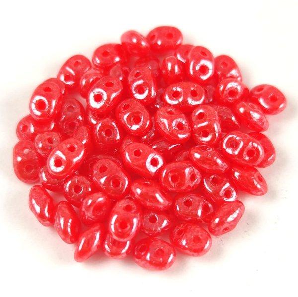 Superduo - cseh préselt kétlyukú gyöngy - Opal Raspberry Luster - 2.5x5mm