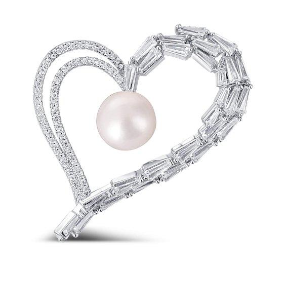 JwL Luxury Pearls Csillogó aszimmetrikus bross valódi gyönggyel
és kristályokkal JL0696