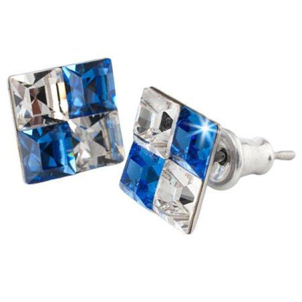 Fülbevaló, négyzet, zafírkék-fehér SWAROVSKI® kristállyal, 8mm, ART
CRYSTELLA®