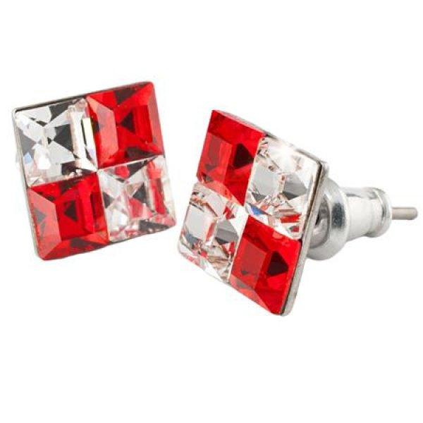 Fülbevaló, négyzet, light siam piros-fehér SWAROVSKI® kristállyal, 8mm,
ART CRYSTELLA®