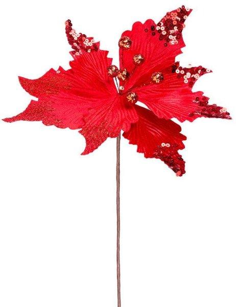 MagicHome karácsonyi virág, Poinsettia, piros, szár, virágméret: 31 cm