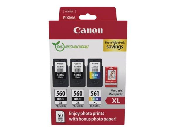 Canon PG-560XLx2 (2x14,3 ml) + CL-561XL (1x12,2 ml) + 50 lap GP501 10x15 fényes
fotópapír Multipack