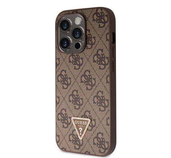 Guess 4G Strass Triangle Metal Logo tok, iPhone 15 Pro, barna