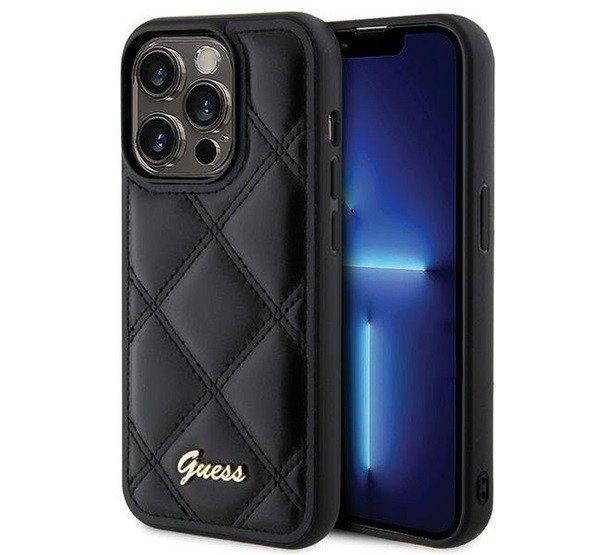 Guess Quilted Metal Logo Apple iPhone 15 Pro hátlap tok, fekete