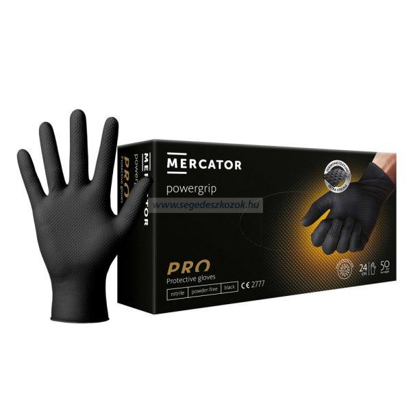 MERCATOR powergrip black nitril, púdermentes, teljes felületén textúrált,
fekete kesztyű XXL 50db (Utolsó darabos akció!)