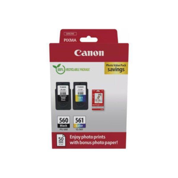 Canon PG-560 (1x7,5 ml) + CL-561 (1x8,3 ml) + 50 lap GP501 10x15 fényes
fotópapír Multipack