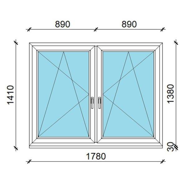 180x140 műanyag ablak, kétszárnyú, tokosztott, bukó/nyíló Gealan