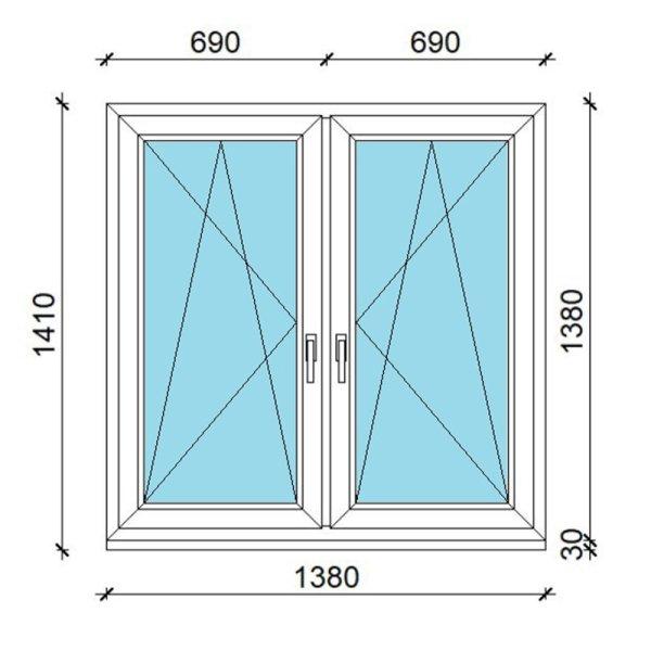 140x140 műanyag ablak, kétszárnyú, tokosztott, bukó/nyíló Gealan
