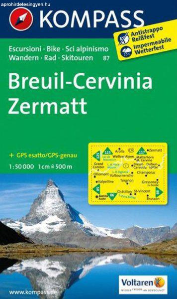 WK 87 - Breuil - Cervinia - Zermatt turistatérkép - KOMPASS